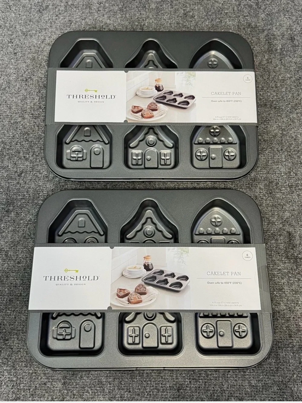 Threshold Gingerbread House Cakelet Pan Nonstick 13.75x10.5, Metal (2 Pack)